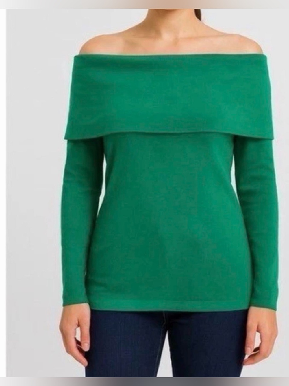 Anthropologie Off-the-Shoulder Foldover Sweater in Green